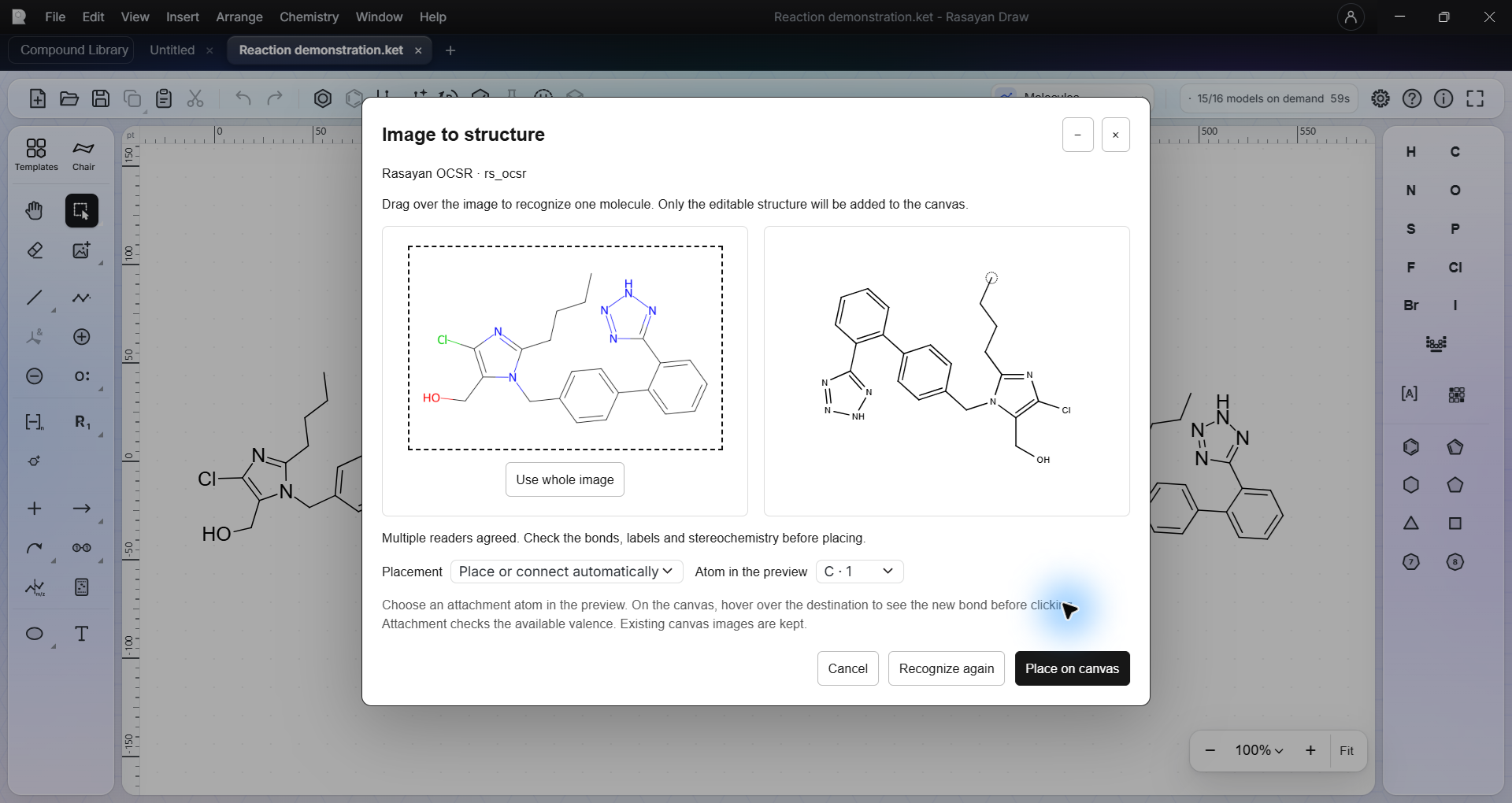 Chemical image and recognized Losartan structure side by side