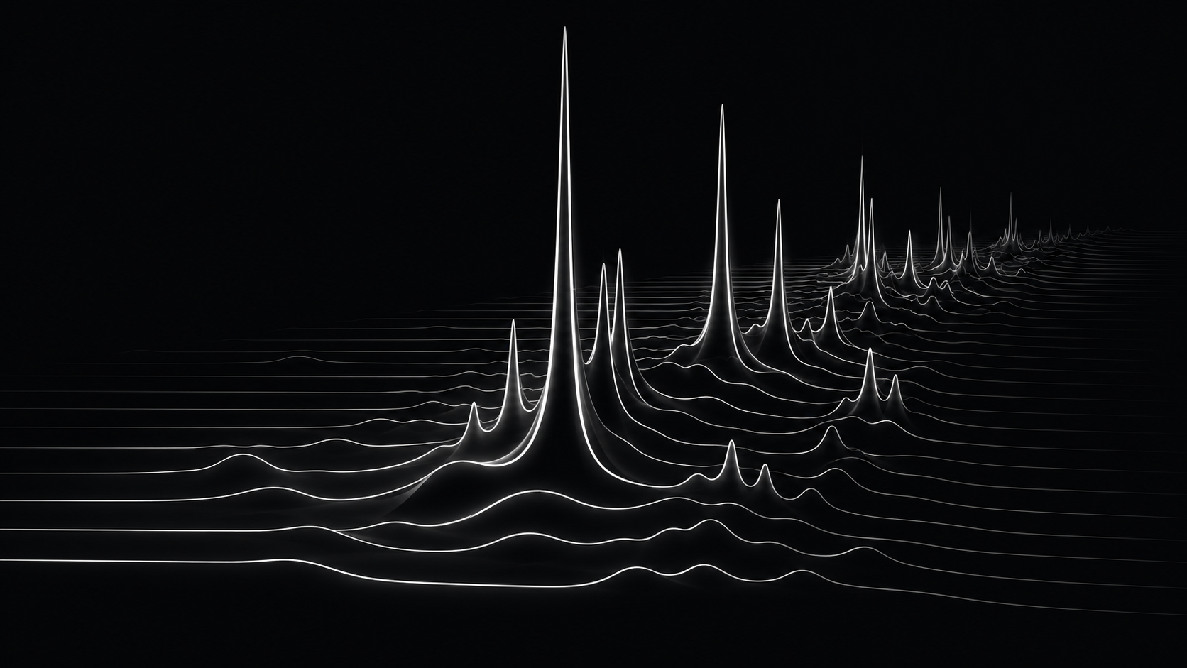 Sculptural NMR-inspired spectral landscape in silver on black